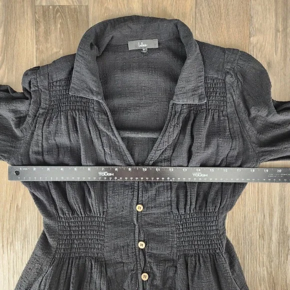 Lulus Black Long Sleeve Mini Dress Button Down Shirt Dress Medium - Picture 5 of 13